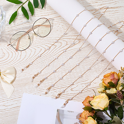 3Pcs Iron Curb Chain with Plastic Pearl Heart Bead Eyeglasses Chains AJEW-CN0007-84-1