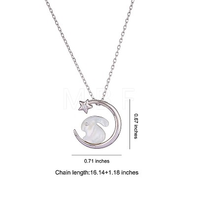 Natural Shell Bunny with Crescent Moon Pendant Necklace with Clear Cubic Zirconia JN1073B-1