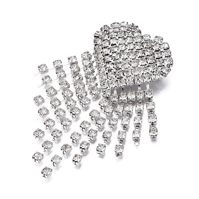 Crystal Rhinestone Heart with Tassel Lapel Pin JEWB-T002-27S-1