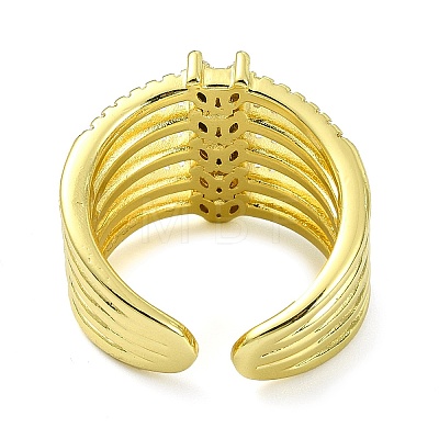 Brass with Cubic Zirconia Open Cuff Ring RJEW-B051-05G-1