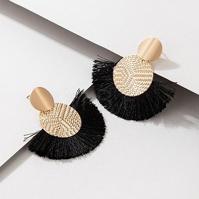 Flat Round with Fan Bohemian Style Iron Tassel Stud Earrings FS-WGA1D99-01-1