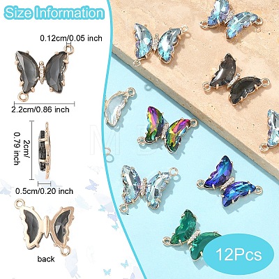 12Pcs Brass Pave Faceted Glass Connector Charms FIND-YW0007-50-1