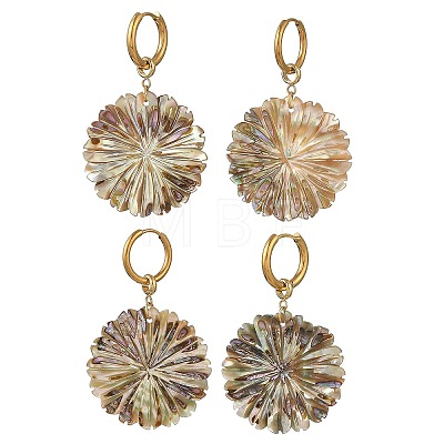 Natural Paua Shell 202 Stainless Steel Dangle Huggie Hoop Earrings for Women EJEW-JE07439-02-1