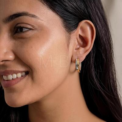 Two Tone 304 Stainless Steel Rhinestone Hoop Earrings for Women OJ2357-1-1