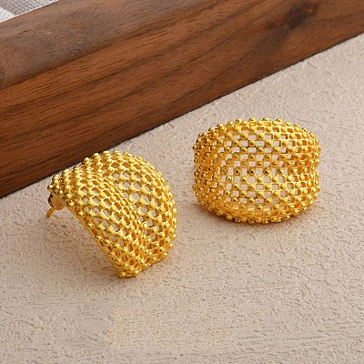 Hollow Camber Brass Stud Earrings EJEW-Q391-21G-02-1