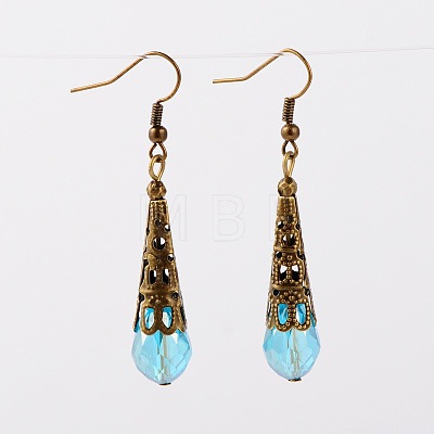 Brass Glass Teardrop Beads Dangle Earrings EJEW-JE01362-1