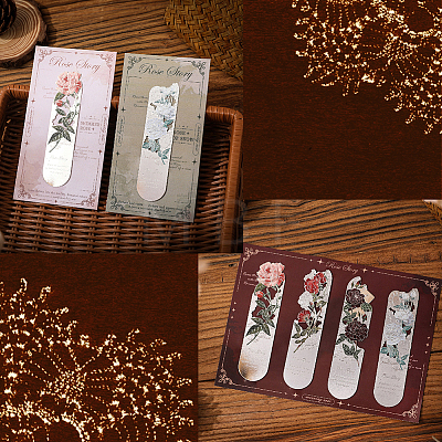 4Pcs 4 Styles Brass Flower Bookmarks AJEW-SP0002-28B-1