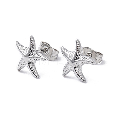 Non-Tarnish 304 Stainless Steel Starfish Stud Earrings for Women EJEW-I285-06P-1