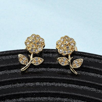 Brass Micro Pave Clear Cubic Zirconia Flower Stud Earrings EJEW-K267-35G-1
