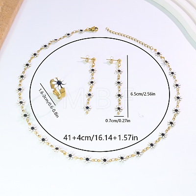 Women's Stainless Steel Enamel Dangle Stud Earrings & Necklaces & Rings Sets OA6084-1