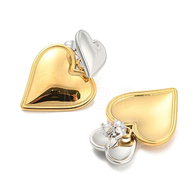 304 Stainless Steel Double Heart Dangle Stud Earrings for Women EJEW-D076-01C-GP-1