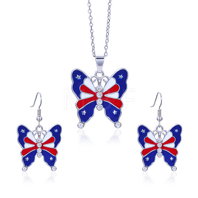 Independence Day Zinc Alloy Enamel & Rhinestone Pendant Necklaces & Dangle Earrings Sets FS-WG64DB3-06-1