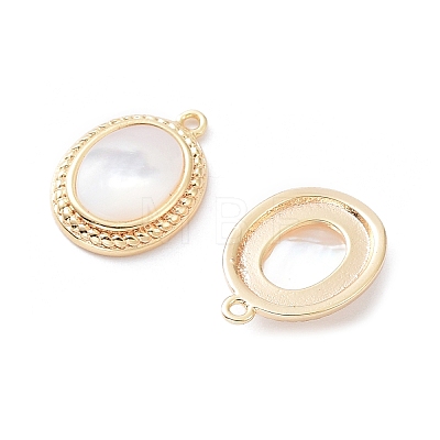 Rack Plating Brass Oval Charms with Shell KK-A183-25G-1