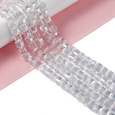 Electroplate Glass Beads Strands X-EGLA-D018-8x8mm-01-1