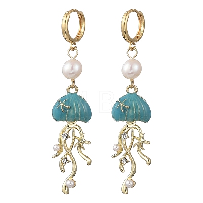 Natural Cultured Freshwater Pearl & Brass Enamel Hoop Dangle Earrings for Women EJEW-JE07268-01-1