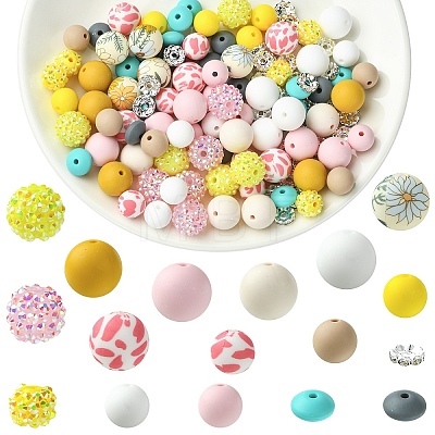 65Pcs 9 Styles Round & Rondelle Resin Rhinestone & Silicone & Brass Crystal Rhinestone Spacer Beads Findings Kits DIY-YW0017-97B-1