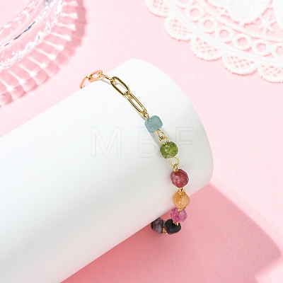 Cube Natural Gemstone Beads Link Bracelets BJEW-JB13903-1