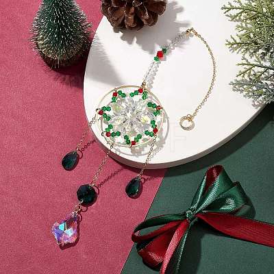 Christmas Theme Snowflake Glass Beaded Hanging Ornaments HJEW-TA00184-1