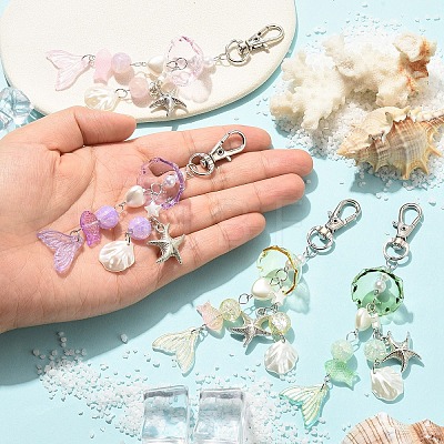 4Pcs 4 Colors Glass & ABS Plastic Pearl & CCB Plastic Pendant Decorations HJEW-YW00477-1