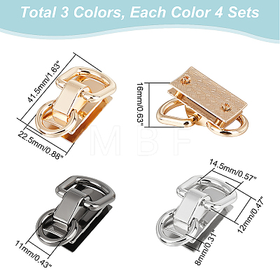 WADORN 12Pcs 3 Colors Alloy Double D-ring Suspension Clasps for Bag Strap FIND-WR0008-88-1