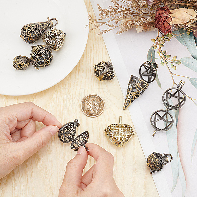 Tibetan Style Brass Cage Pendants KK-SC0004-35-1