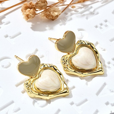 Heart Brass Enamel Stud Earrings EJEW-Z086-17G-01-1