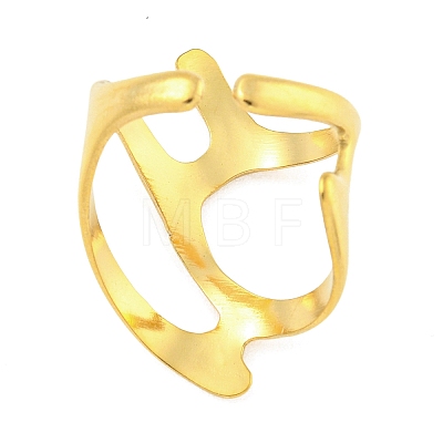 304 Stainless Steel Hollow Irregular Open Cuff Ring for Women RJEW-S406-01G-05-1