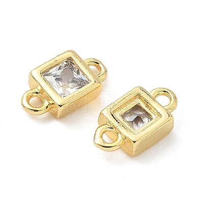 Brass Pave Clear Cubic Zirconia Square Connector Charms KK-Z120-34G-1