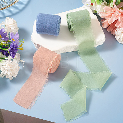 3 Rolls Polyester Raw Edges Ribbons SRIB-TAC0002-26D-1