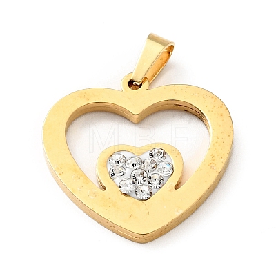 Double Heart Stud Earrings with 316 Stainless Steel Pins and Crystal Rhinestone Pendant SJEW-F218-02G-1