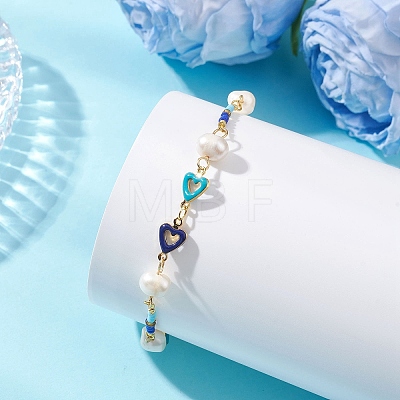 Handmade Brass Enamel Heart Link Chain Bracelets for Women BJEW-JB14048-1