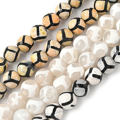 Tibetan Style Turtle Back Pattern dZi Beads Strands G-G036-10mm-1