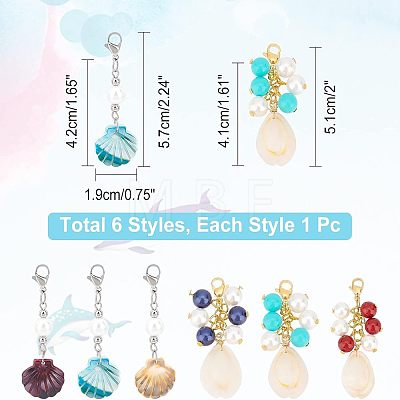  6 Style Cellulose Acetate(Resin) & Cowrie Shell Big Pendants HJEW-NB0001-22-1