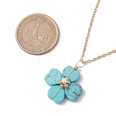 Synthetic Turquoise Clover Pendant Necklaces NJEW-JN05132-03-1