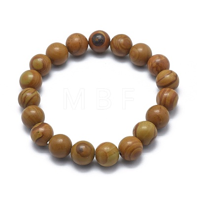 Natural Wood Lace Stone Bead Stretch Bracelets X-BJEW-K212-B-041-1