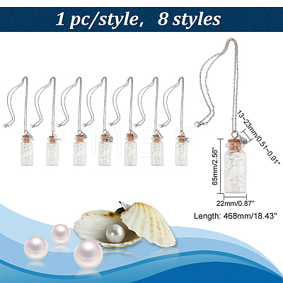 8Pcs 8 Style Glass Sea Wish Bottle with Natural Trumpet Shell Pendant Necklaces Set NJEW-AB00005-1