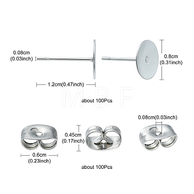 100Pcs 304 Stainless Steel Stud Earring Findings STAS-YW0001-43C-1