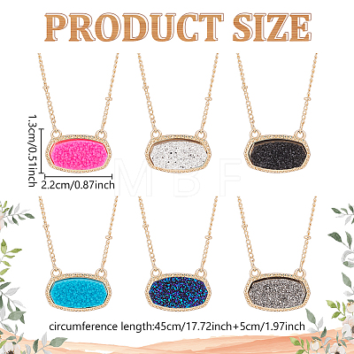 ANATTASOUL 6Pcs 6 Colors Simulated Druzy Resin Oval Pendant Necklaces Set with Alloy Satellite Chains NJEW-AN0001-59-1