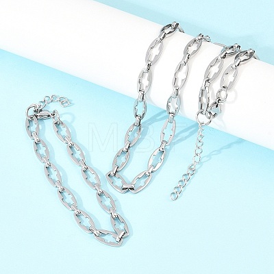 304 Stainless Steel Cross Link Chain Bracelet & Necklace Jewelry Sets SJEW-L199-07P-1
