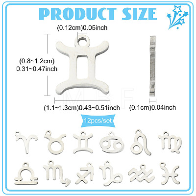 12Pcs 12 Styles 304 Stainless Steel Constellation Pendants STAS-FS0002-34-1