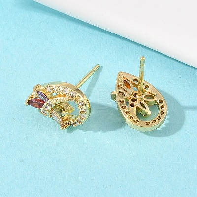 Brass Micro Pave Cubic Zirconia Stud Earrings EJEW-F400-02E-G-1