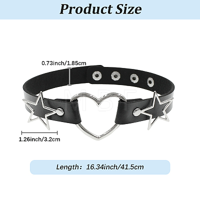 Punk Rock Style Alloy Star Heart Link Imitation Leather Chocker Necklaces NJEW-WH20004-20A-1