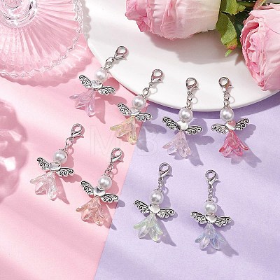 8Pcs 8 Colors Wedding Season Angel Glass Pearl & Acrylic Pendant Decorations HJEW-JM01924-01-1