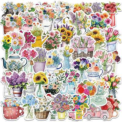 64Pcs Flower Paper Self-Adhesive Picture Stickers AJEW-S086-12-1