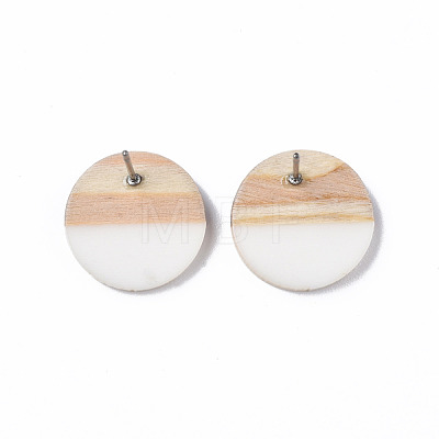 Resin & Wood Stud Earrings EJEW-N017-003A-1