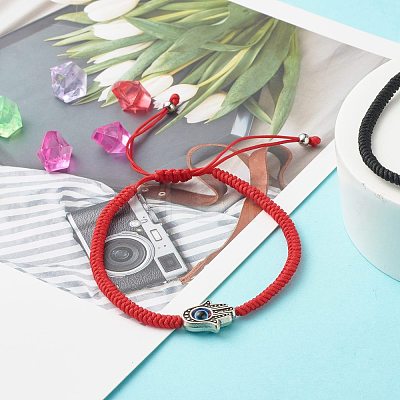 Hamsa Hand /Hand of Miriam with Evil Eye Braided Bead Bracelet for Girl Women BJEW-JB06910-01-1