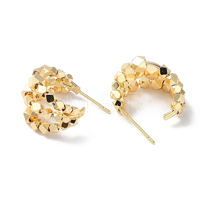 Brass Polygon Beaded Stud Earrings KK-F867-48G-1