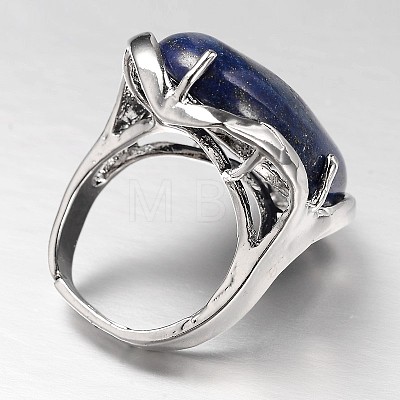 Adjustable Oval Dyed Natural Lapis Lazuli Wide Band Finger Rings RJEW-L062-03N-1