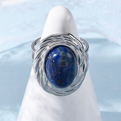 Oval Natural Lapis Lazuli Finger Rings RJEW-M063-01P-14-1