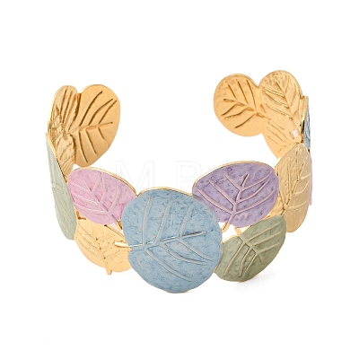 304 Stainless Steel Colorful Enamel Wide Cuff Bangles for Women BJEW-A159-01A-G-1